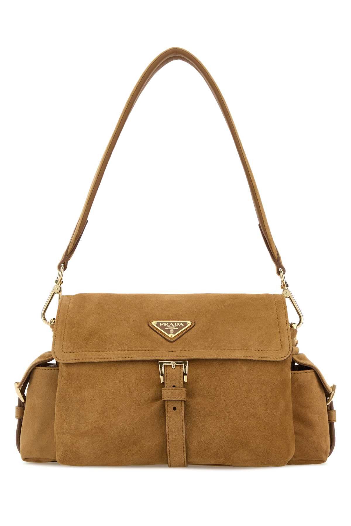 Prada Camel Suede Shoulder Bag Size ONE SIZE - 1 Thumbnail