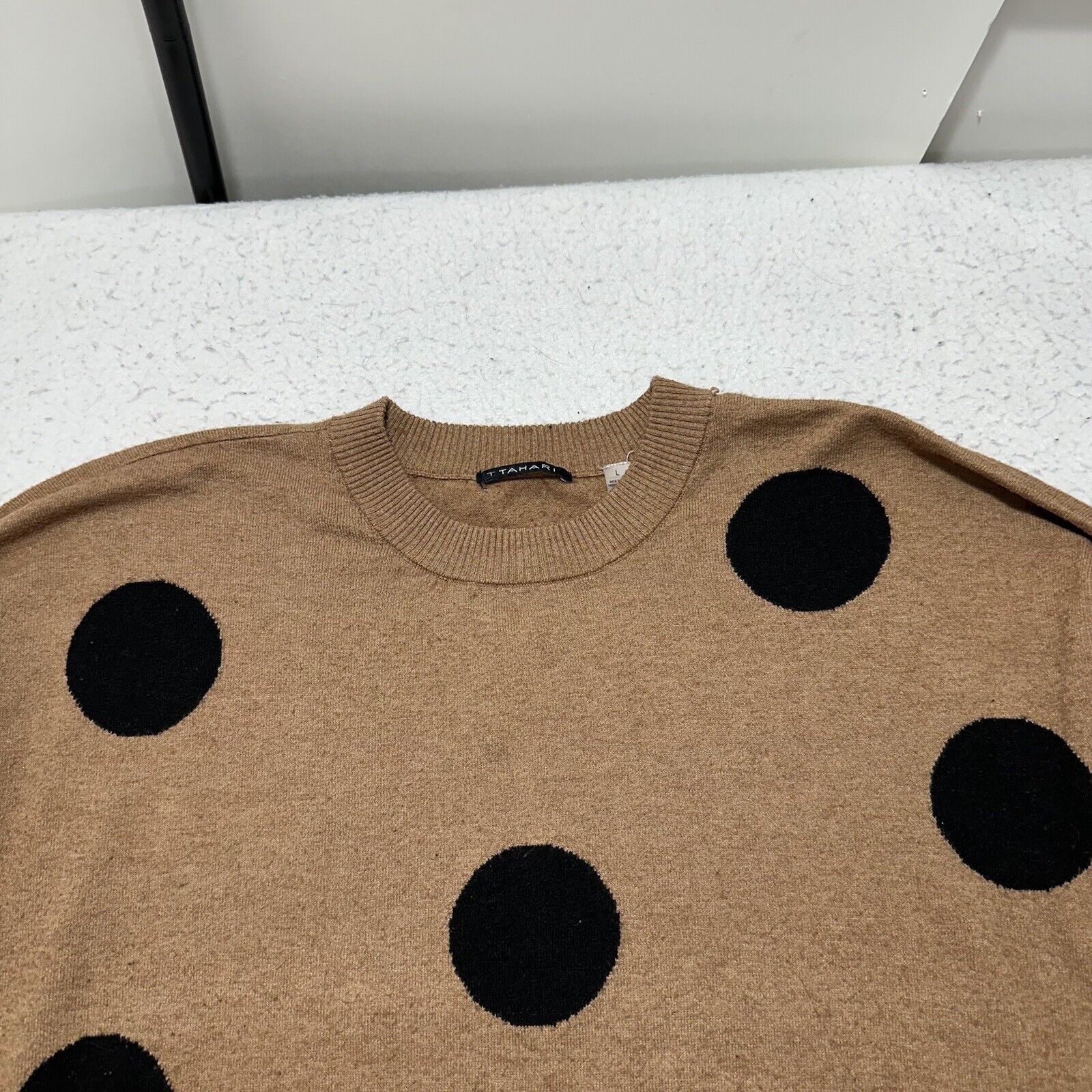 Other T Tahari =Large =Pullover Sweater Brown Black Polka Dot Size L / US 10 / IT 46 - 2 Thumbnail