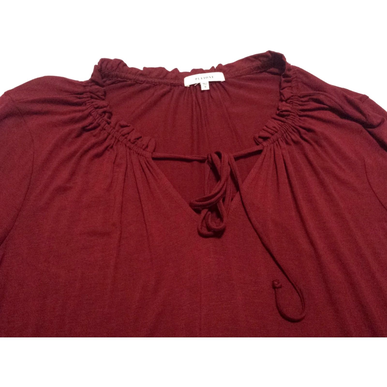 Vintage Pleione Blouse Shirt Womens Medium Red Long Sleeve V-Neck Rayon Solid Size M / US 6-8 / IT 42-44 - 3 Thumbnail