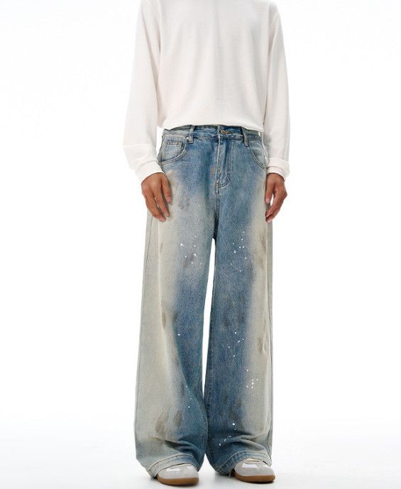 Japanese Brand American street men's washed retro splatter loose jeans Size US 32 / EU 48 - 2 Thumbnail