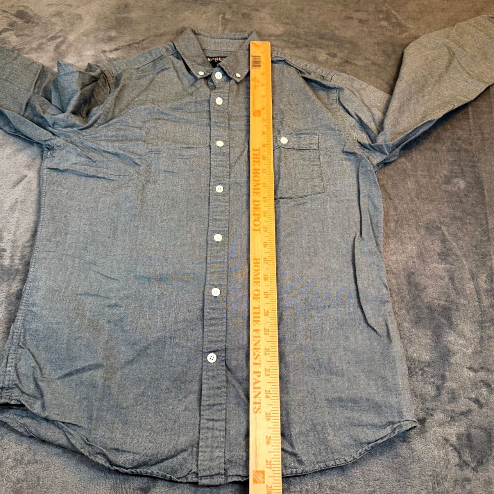 Express Express Mens Medium Long Sleeve Button-Down Shirt Chambray Style White Black Size US M / EU 48-50 / 2 - 7 Thumbnail