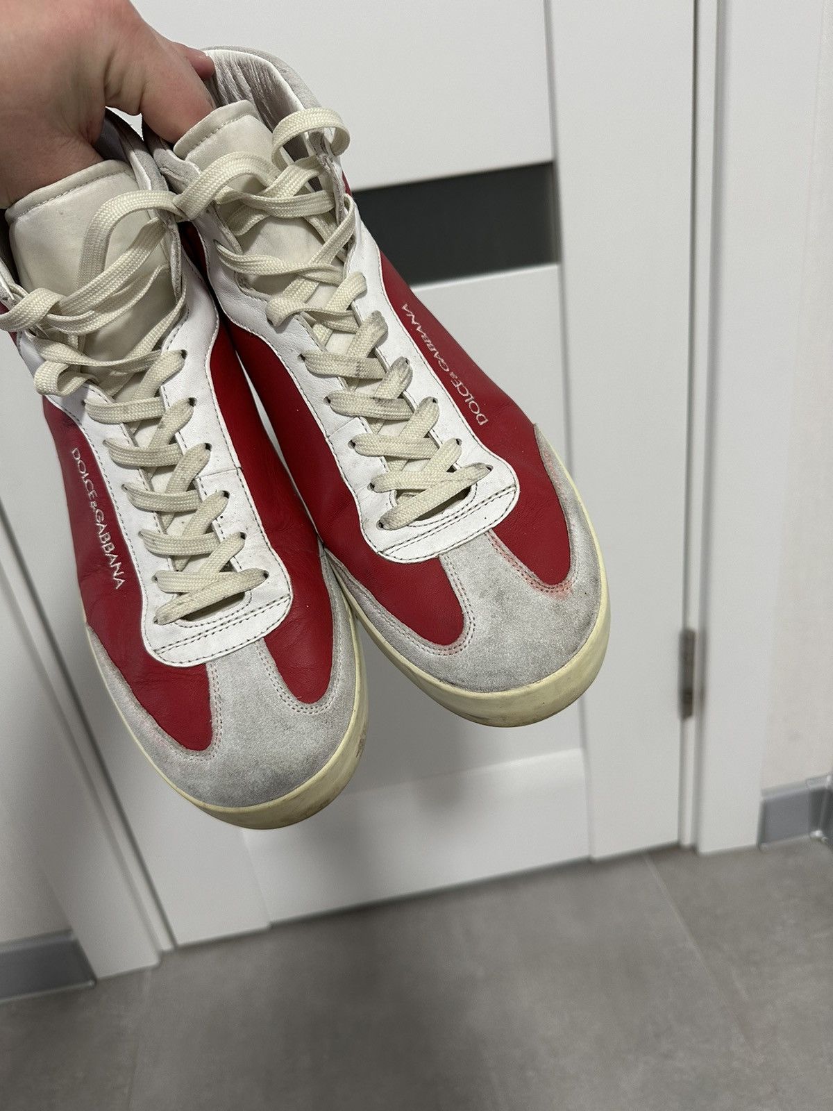 Dolce & Gabbana × Vintage Dolce Gabbana Leather Sneakers Hi Top Red White Vintage Size US 10 / EU 43 - 8 Thumbnail