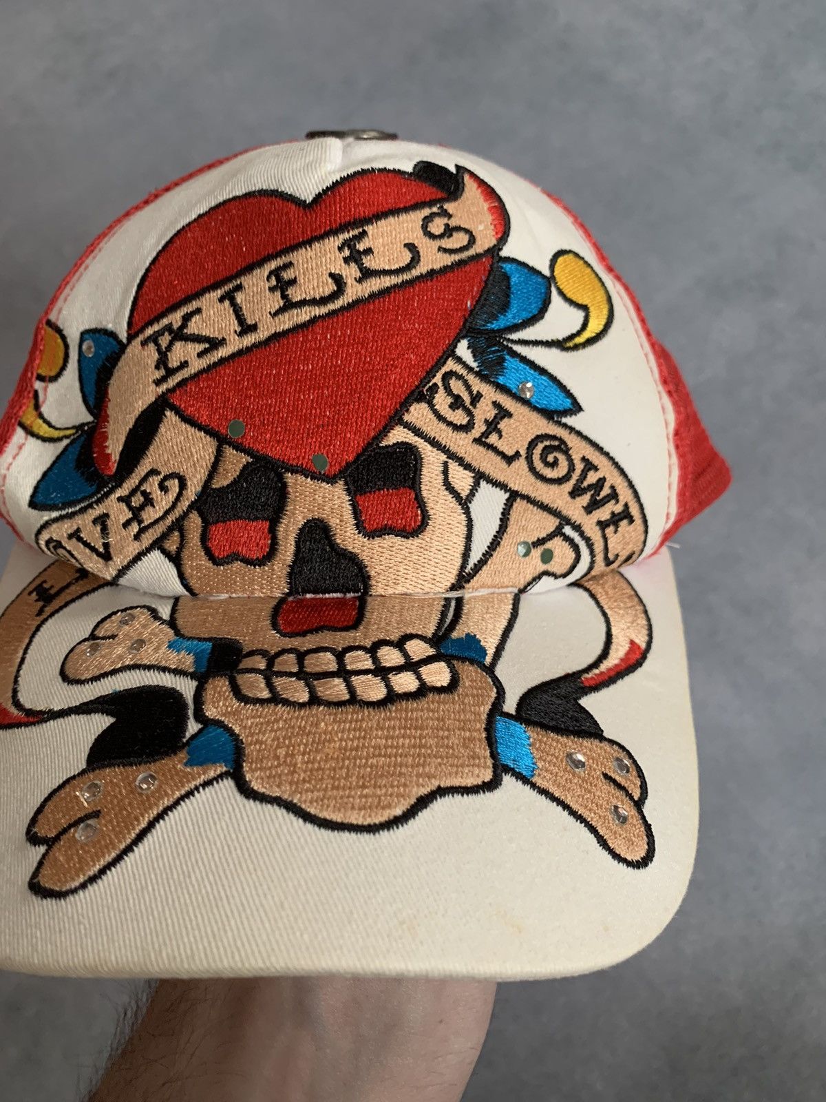 Christian Audigier × Ed Hardy × Vintage Vintage Ed Hardy Love Kills Slowly Trucker Hat Cap Mesh Y2K Size ONE SIZE - 9 Thumbnail
