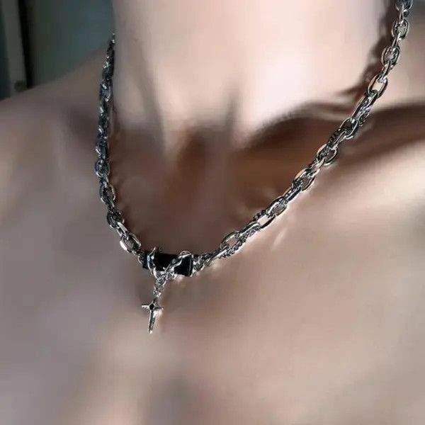VIBE Silver chain necklace steel cross gothic punk style Size ONE SIZE - 4 Thumbnail