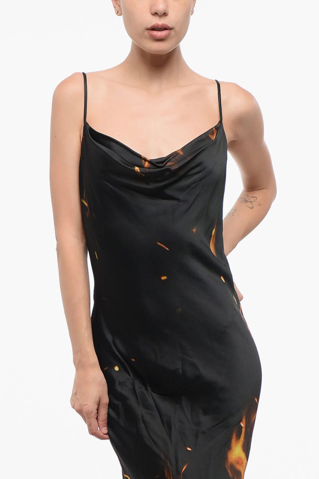 Balmain og1mm0326 Long Satin Dress in Black/Orange Size M / US 6-8 / IT 42-44 - 3 Thumbnail