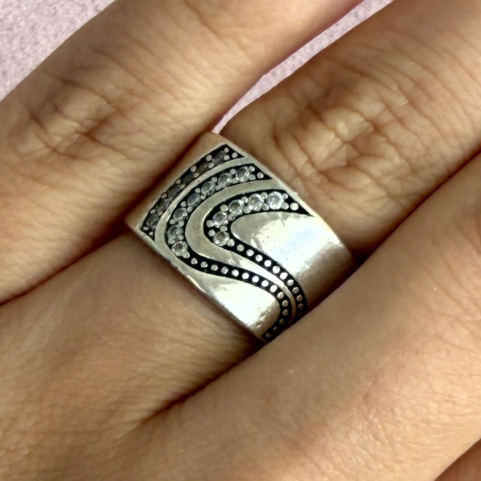 Sterling Silver sterling silver wavy cz wide band ring size 6.5 Size ONE SIZE - 1 Thumbnail