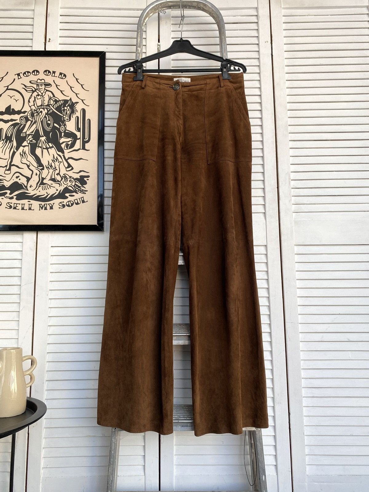 Designer × Vintage Vintage Sprung Freres Luxury Suede Leather Wide Leg Pants Size 27" / US 4 / IT 40 - 3 Thumbnail