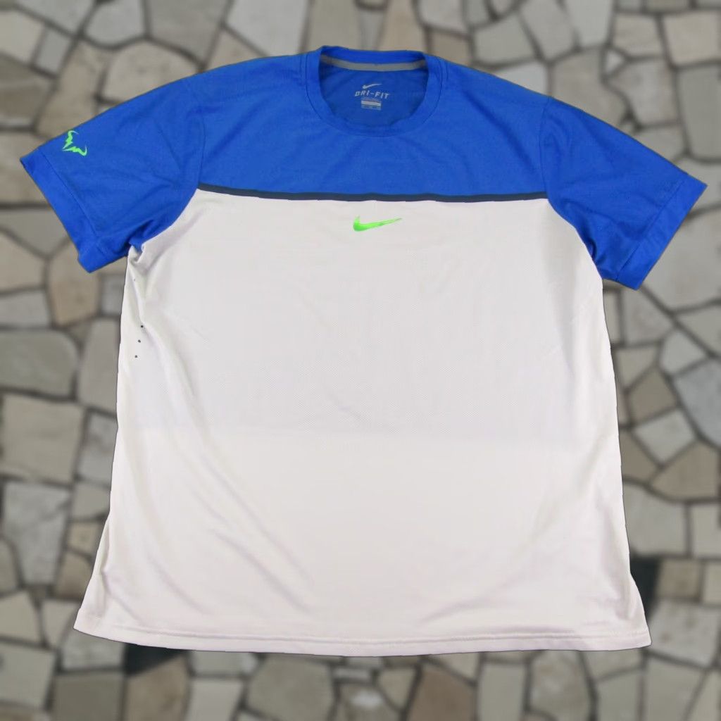 Nike Nike Dri-Fit Shirt Mens 2XL Blue White Nike Logo Tennis Pullover Short Sleeve Crew Neck Activewear Casual Sports 2015 Nadal Rogers Cup Size US XXL / EU 58 / 5 - 1 Thumbnail