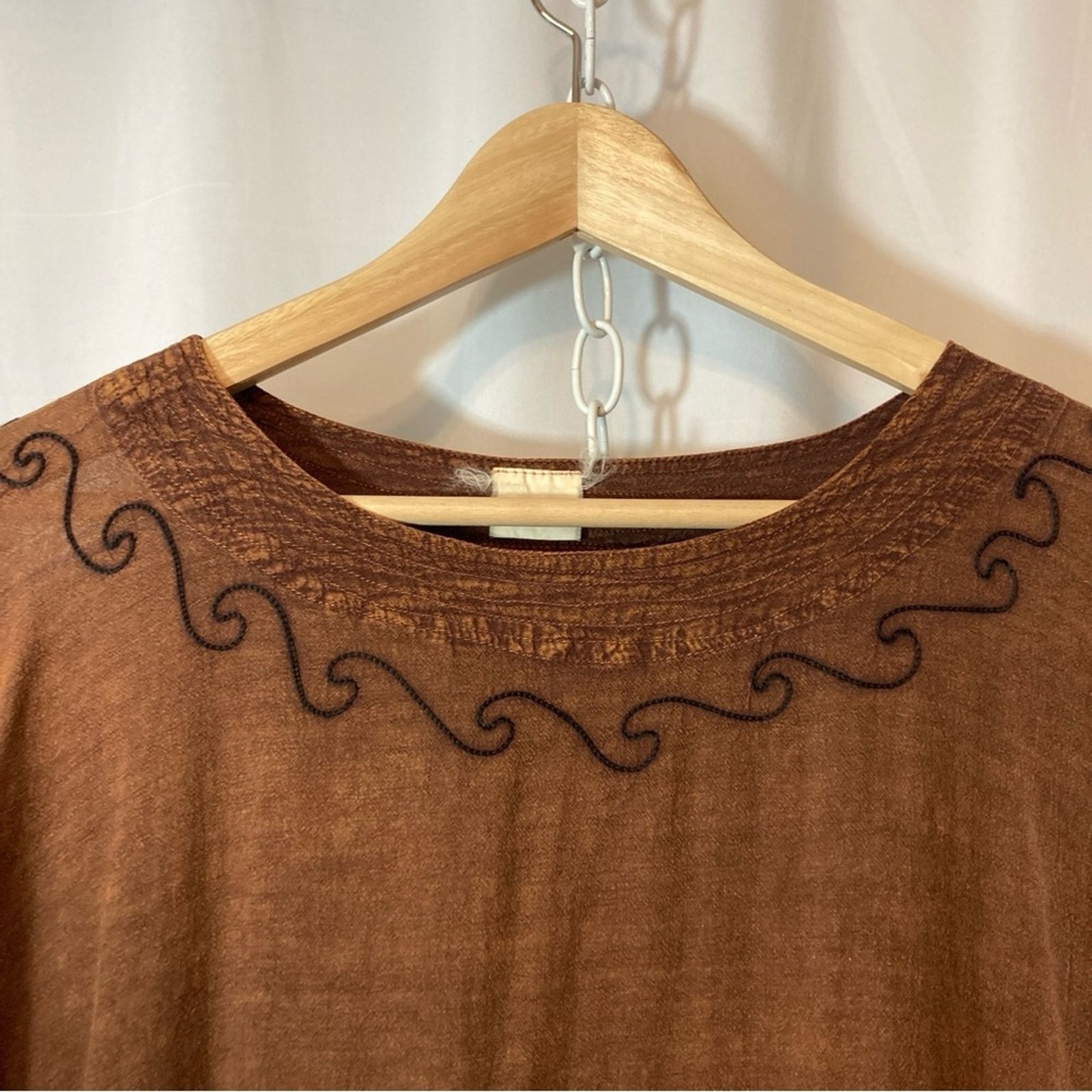 Vintage Vintage! Indonesian Embroidered Brown Tunic Shirt Top Size M / US 6-8 / IT 42-44 - 4 Thumbnail