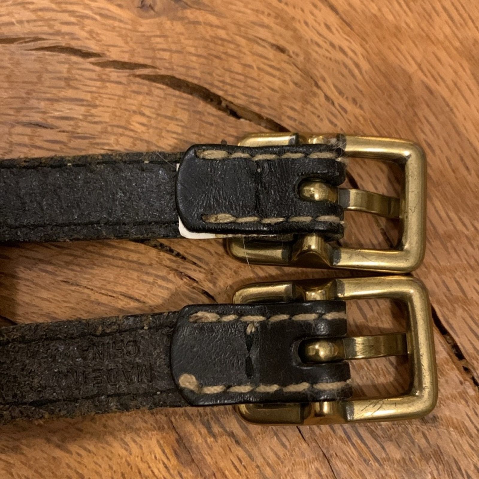 Vintage Double buckle perforated leather belt solid brass with studs Size ONE SIZE - 4 Thumbnail