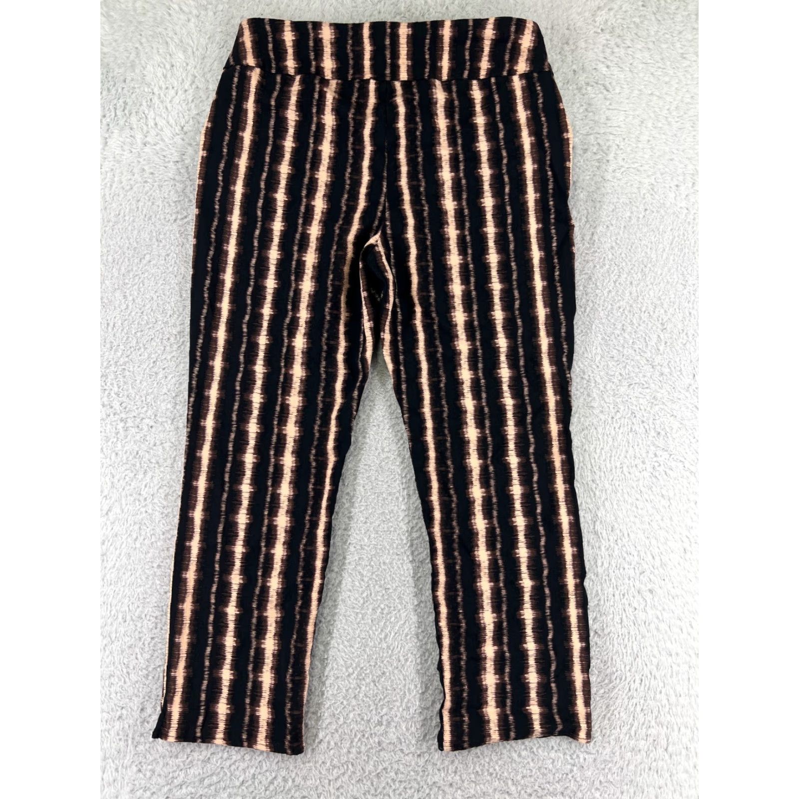 Vintage INC International Concepts Women's Leggings Adult Size 8 Black Beige Striped Casual Athletic Comfortable Size 30" / US 8 / IT 44 - 2 Thumbnail