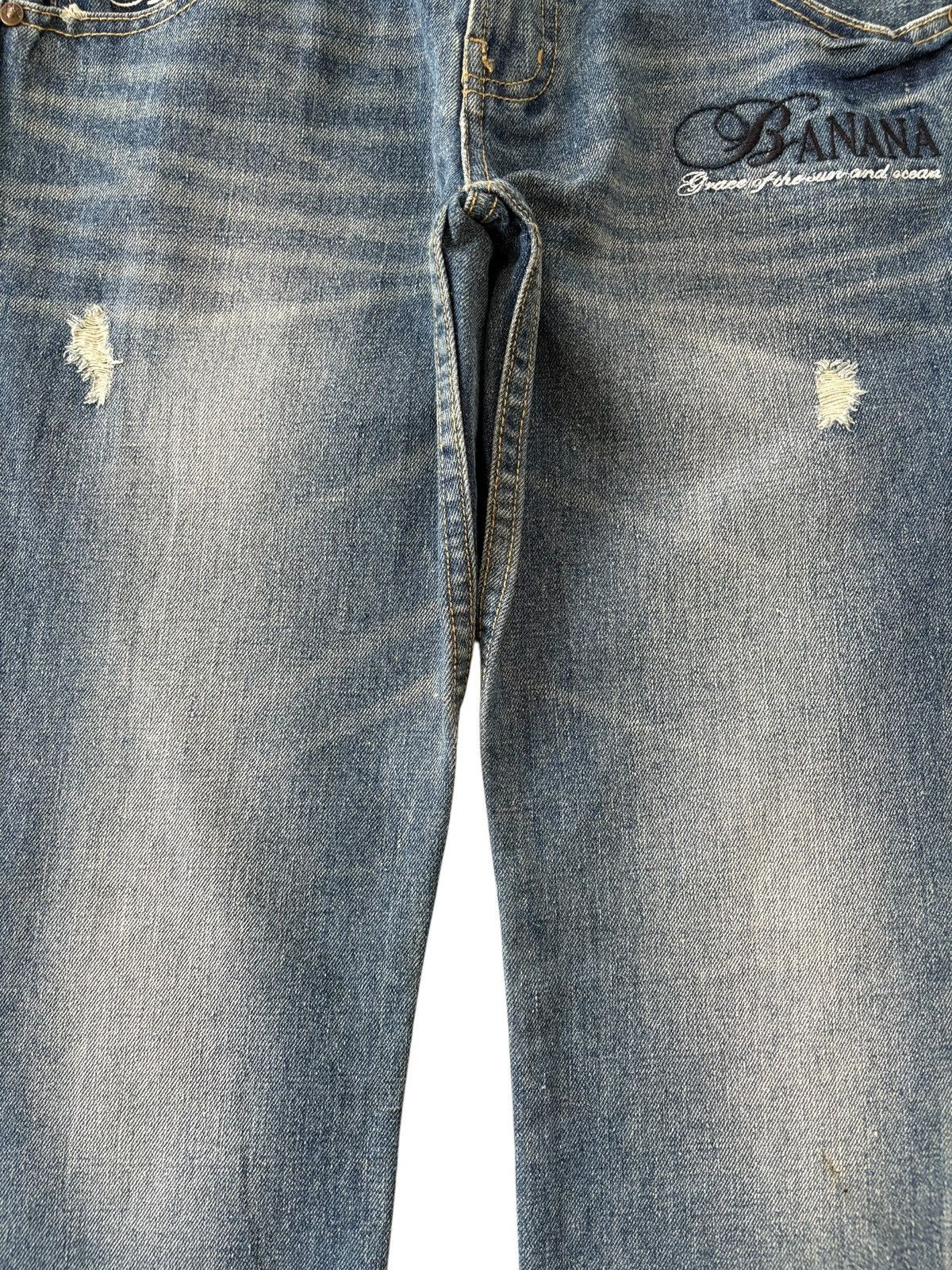 Japanese Brand Vintage Banana Seven Distressed Embroidery Bootcut Jeans Size 31" - 5 Thumbnail