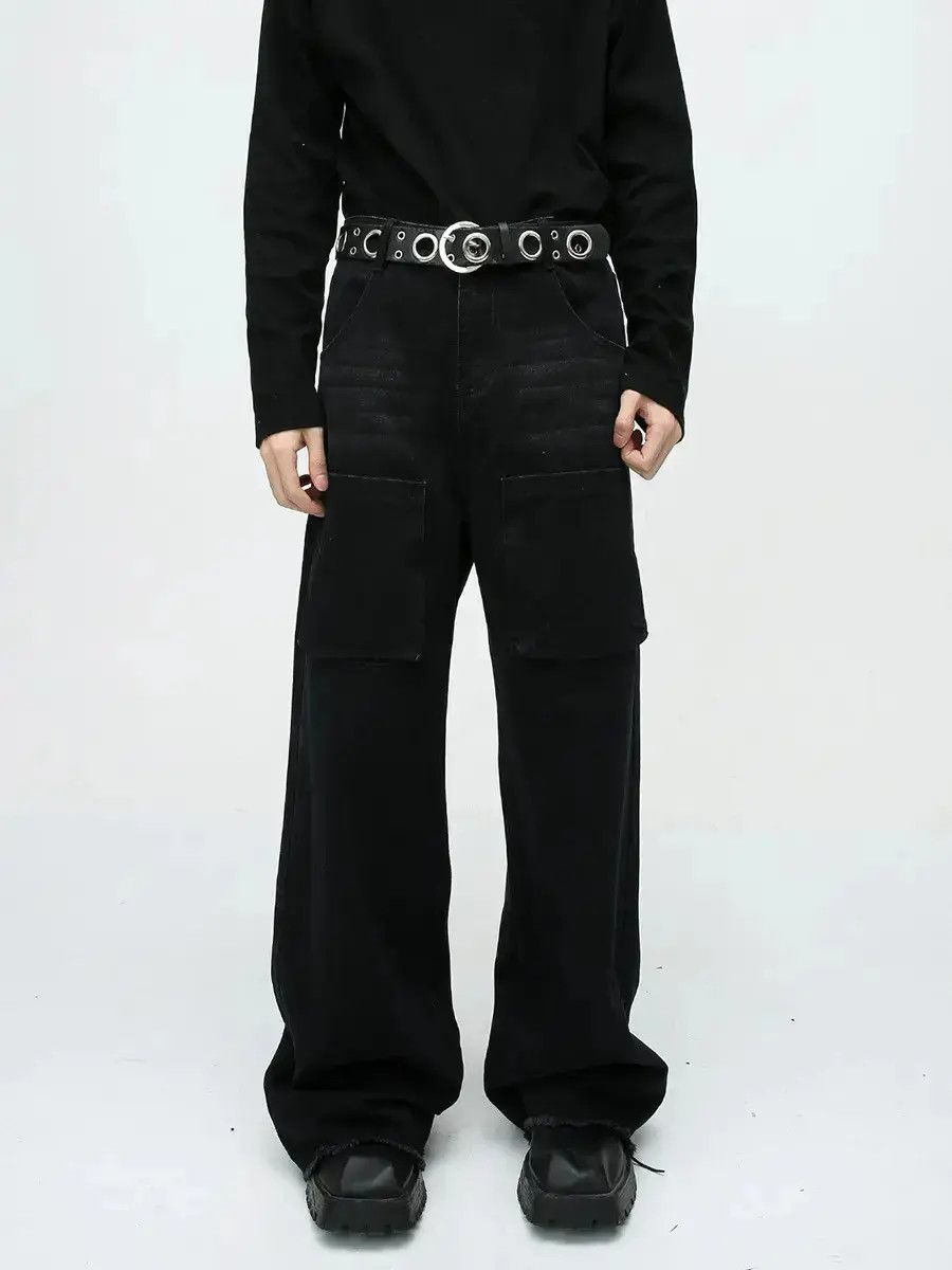 Japanese Brand Retro loose straight leg wide leg fringed jeans Size US 32 / EU 48 - 6 Thumbnail