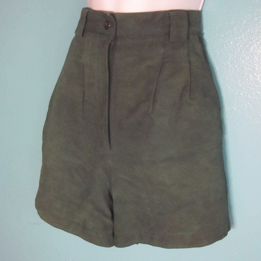 Vintage Green Leather Pleated Shorts Juniors Size 7 Jay Jacobs by ADA Vintage 1970's Size 26" / US 2 / IT 38 - 6 Thumbnail