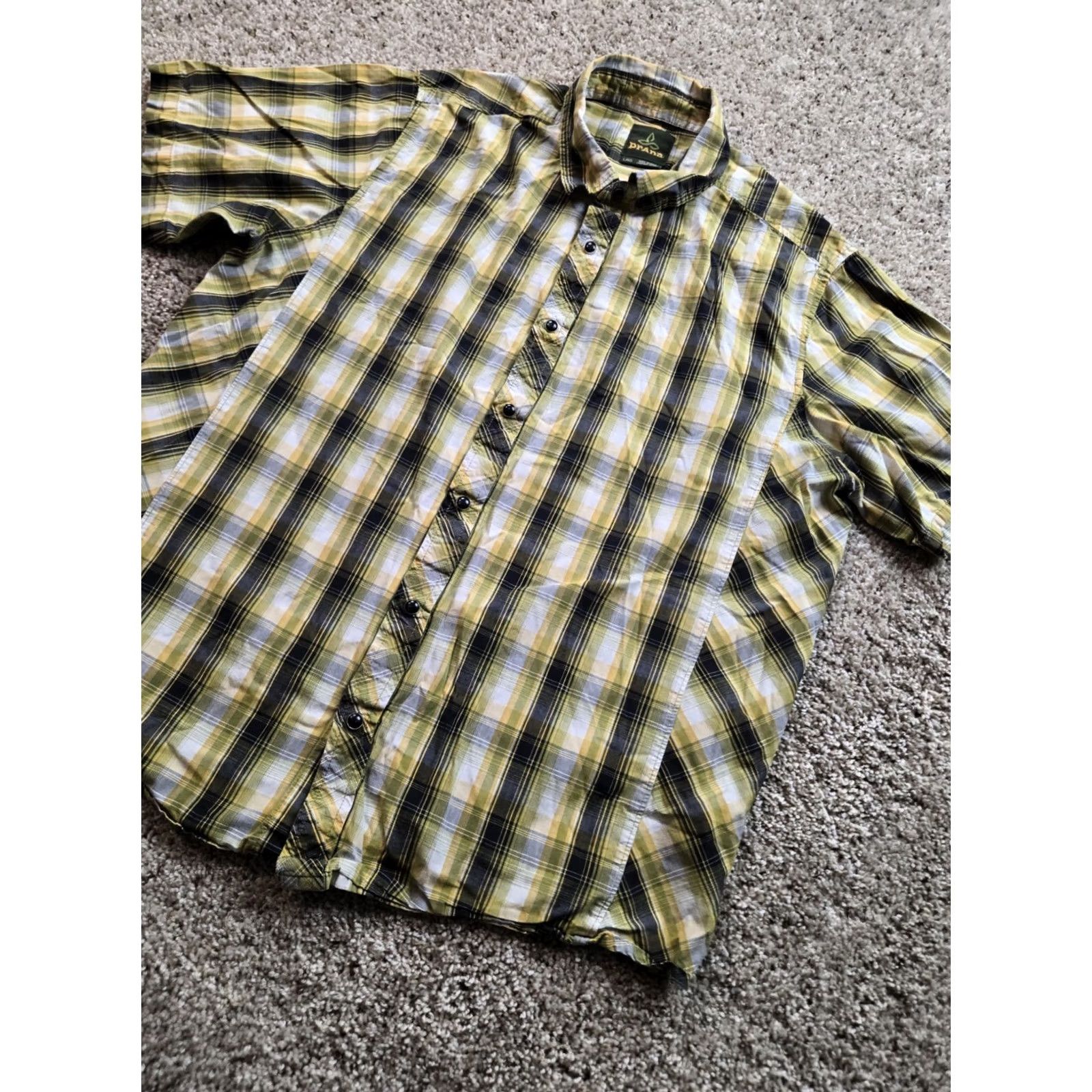 Prana prAna Shirt Large Mens Yellow Plaid Short Sleeve Cotton Pocket Front Button Up Size US L / EU 52-54 / 3 - 2 Thumbnail