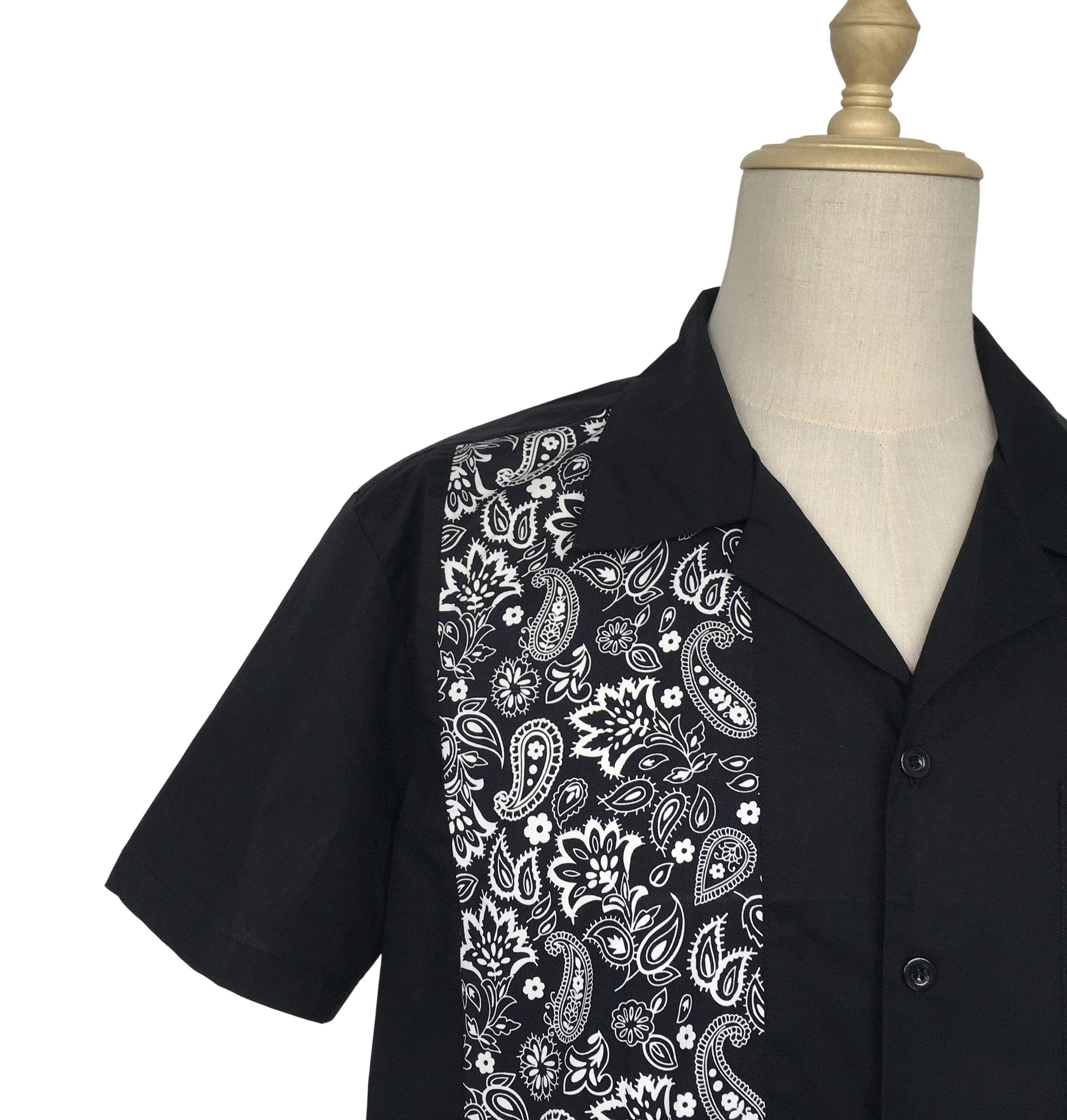 Other Retro Casual Men Shirts Cotton Black + paisley pattern Size US XXL / EU 58 / 5 - 6 Thumbnail