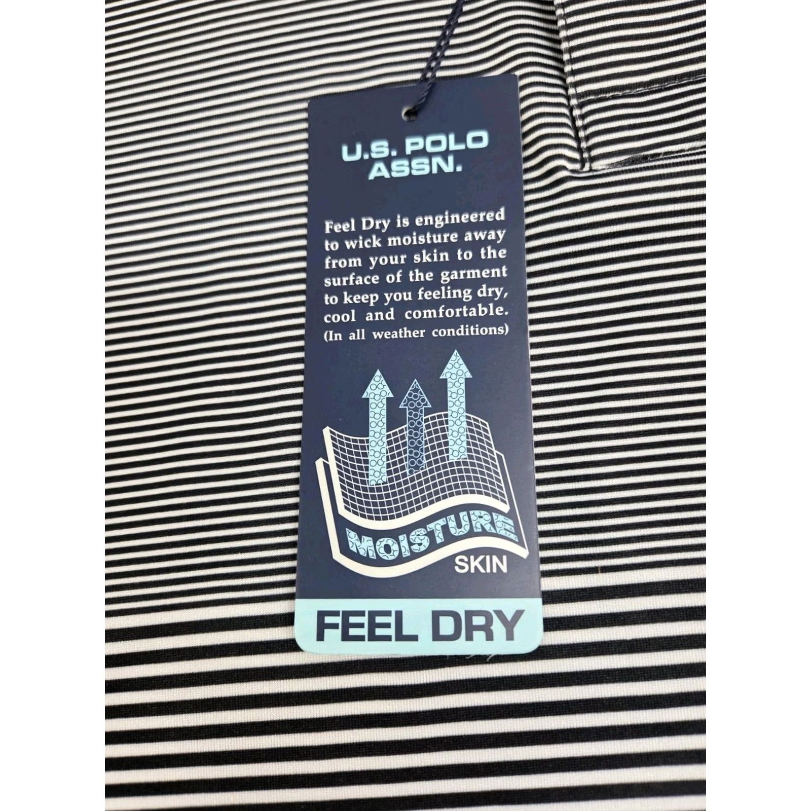 U.S. Polo Assn. NWT US Polo ASSN Mens Polo Feel Dry Shirt Black/White Striped Size XL Size US XL / EU 56 / 4 - 6 Thumbnail
