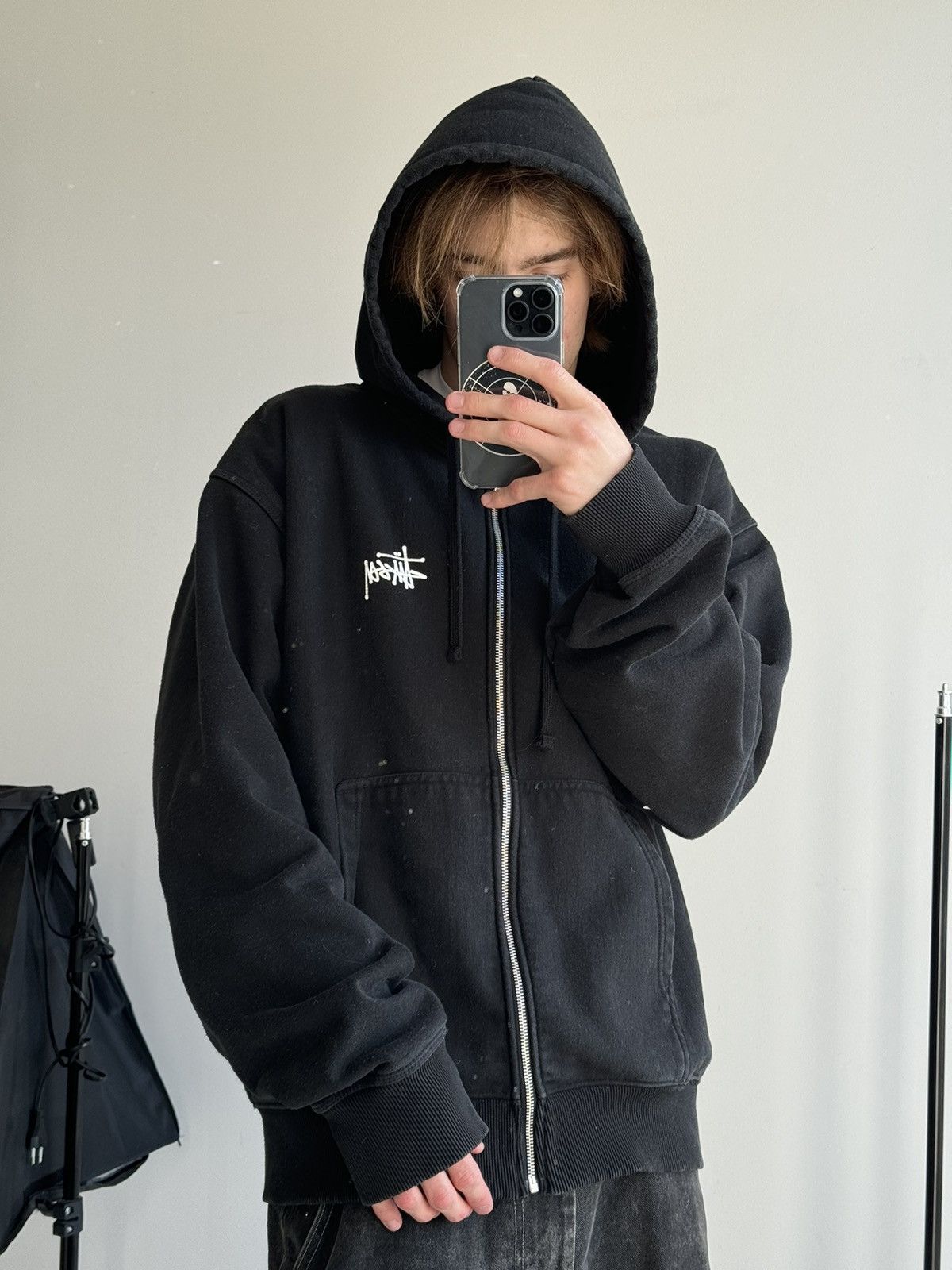 Stussy × Vintage STUSSY Big Logo LOGO VINTAGE OVERSIZE Zip Up Black HOODIE Size US XXL / EU 58 / 5 - 3 Thumbnail
