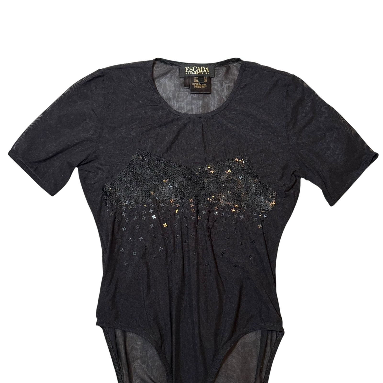 Escada Escada Short Sleeve Mesh Sequin Bodysuit Sheer Black Size 36 Size XS / US 0-2 / IT 36-38 - 4 Thumbnail