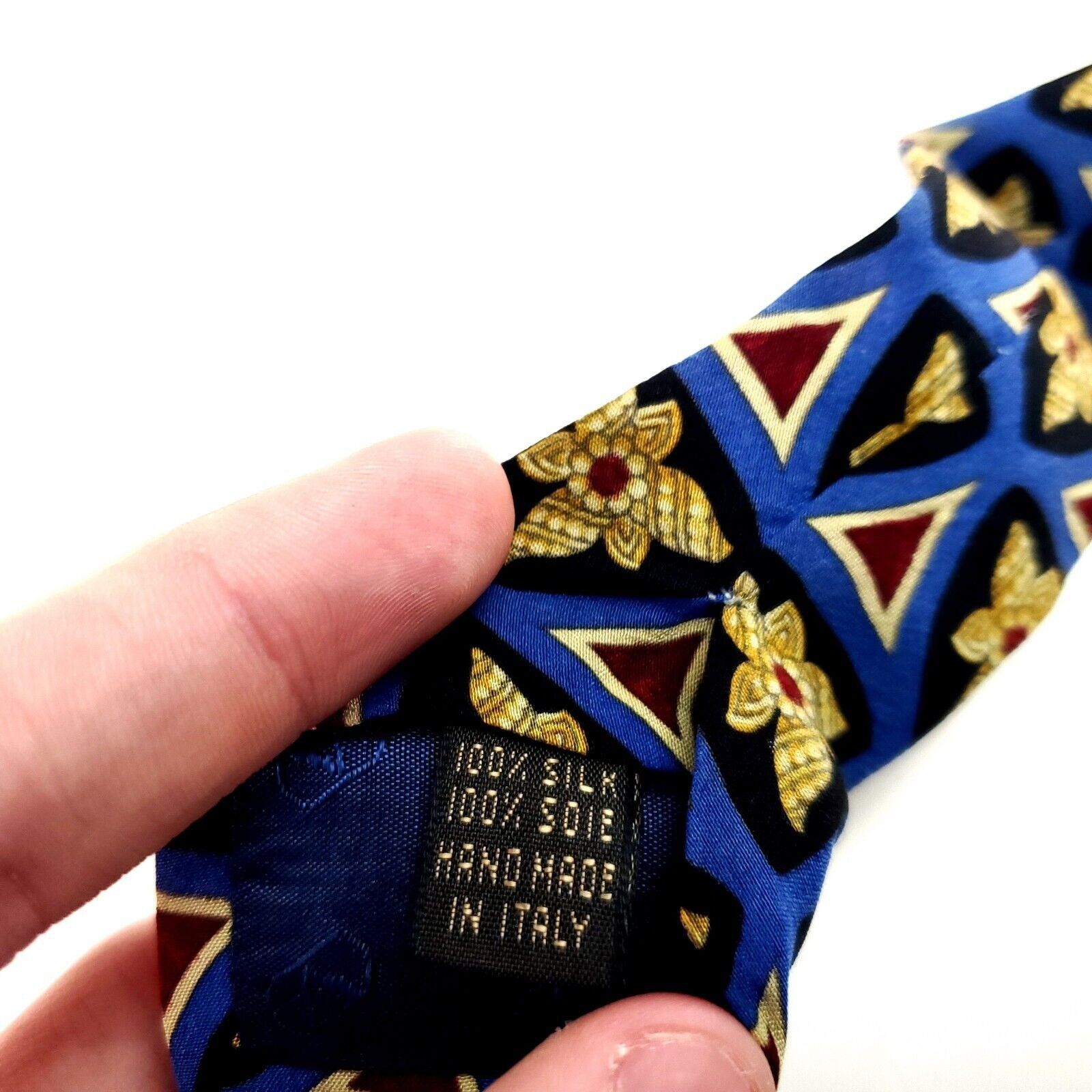 Valentino Valentino Blue & Beige Silk Tie Woven Wide Geometric Size ONE SIZE - 6 Thumbnail