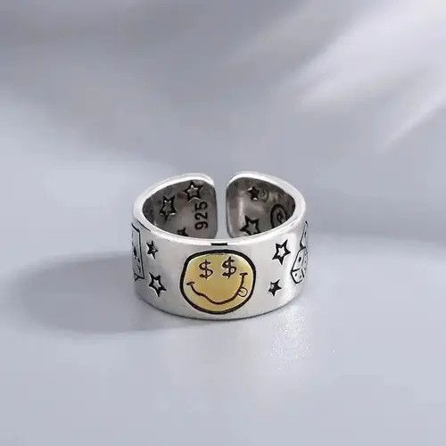 Jewelry Personality Smile Face Poker Dice Design Vintage Thai Silver Size ONE SIZE - 5 Thumbnail
