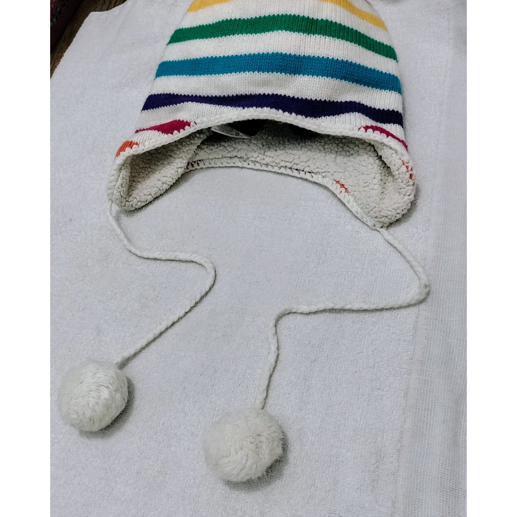 Aeropostale Aeropostale Rainbow Striped Ear Flap Pom Pom Knit Hat Sherpa Size ONE SIZE - 21 Thumbnail