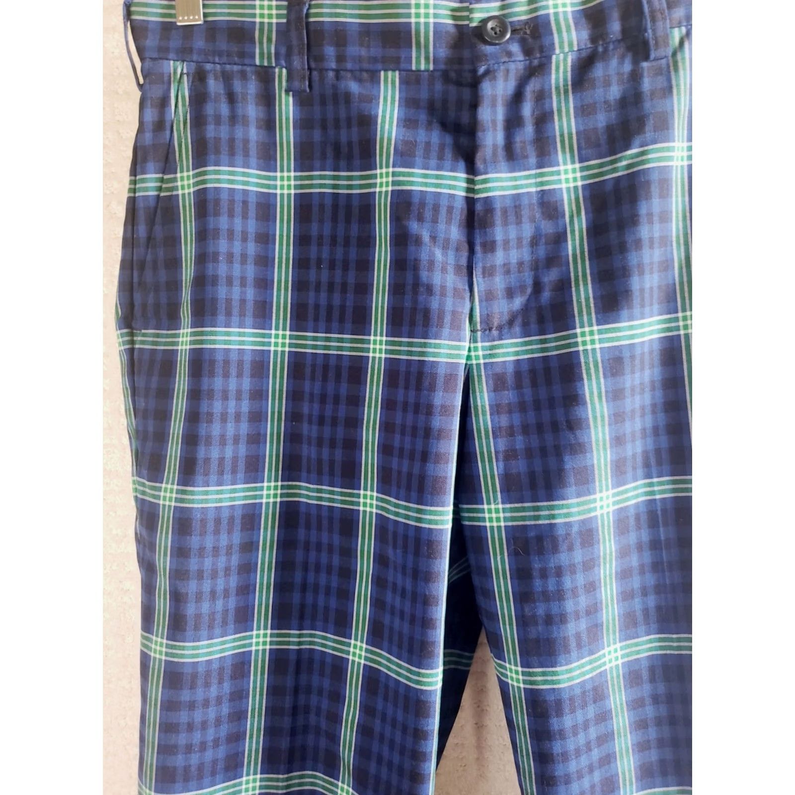 Izod Izod Golf Pants Mens 32x30 Blue Green Plaid Stretch Polyester Spandex Slimming Moisture Wicking Zip Slash Pockets Casual, Travel, Wedding, Golf Size US 32 / EU 48 - 5 Thumbnail
