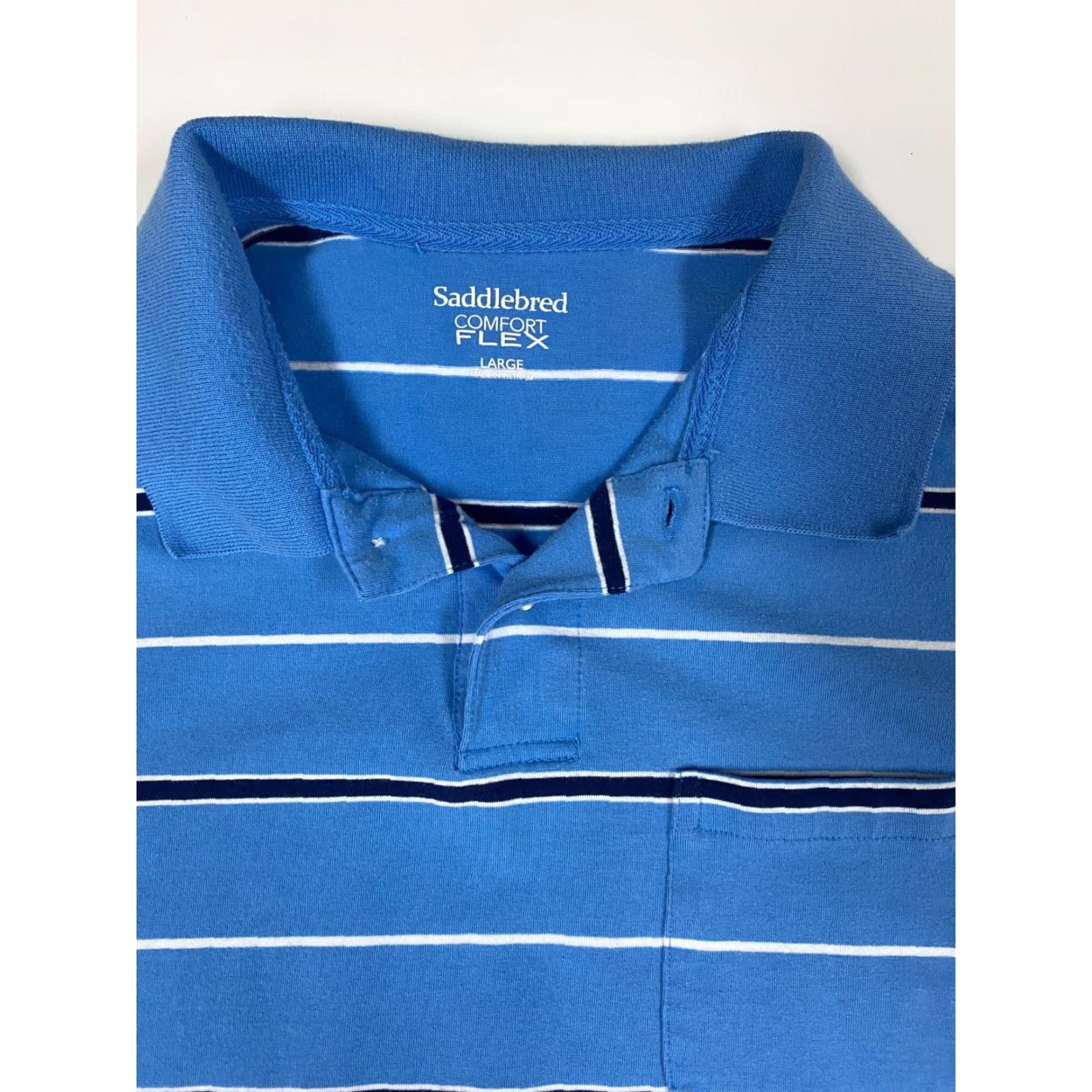 Vintage Saddlebred Polo Shirt Mens L Blue Striped Comfort Flex Polo Golf Short Sleeve Size US L / EU 52-54 / 3 - 5 Thumbnail