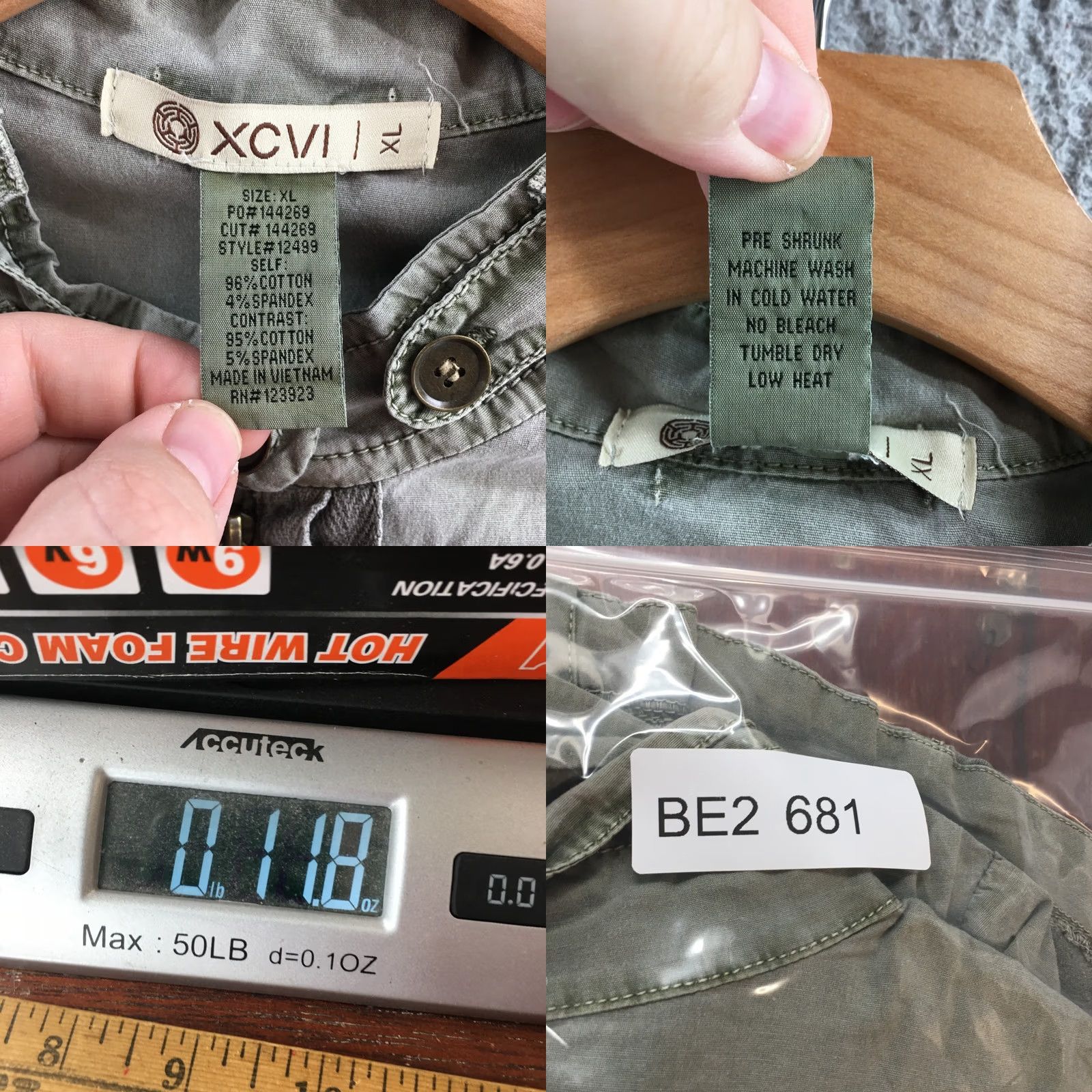 Vintage XCVI Zip Up Shirt Womens XL 3/4 Sleeve Grey Cotton Blend Mock Neck Casual Pocket Shirt Size XL / US 12-14 / IT 48-50 - 9 Thumbnail