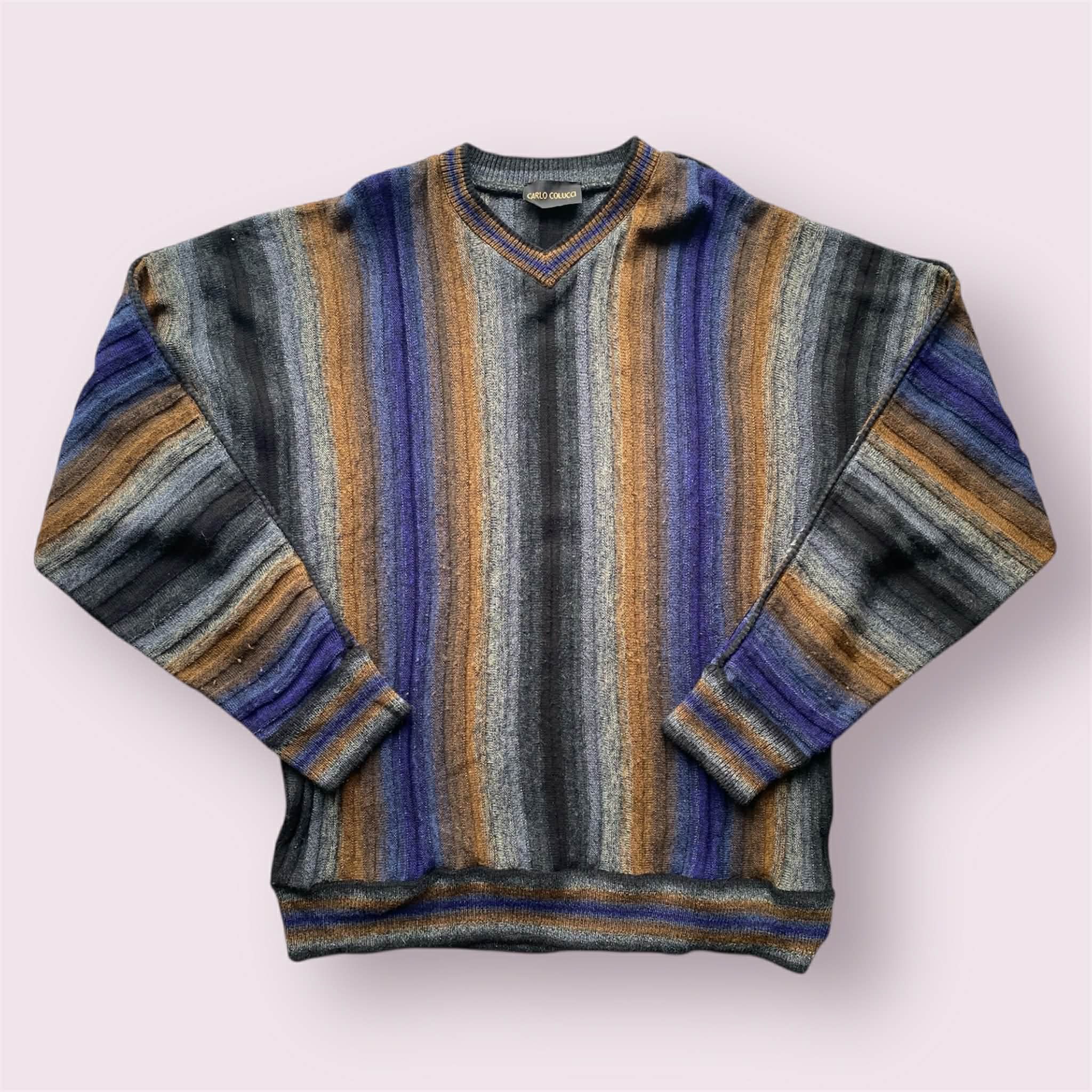 Carlo Colucci Carlo Colucci Men 3D Knit Multicolor Wool Stripe Golden Size US XL / EU 56 / 4 - 1 Thumbnail