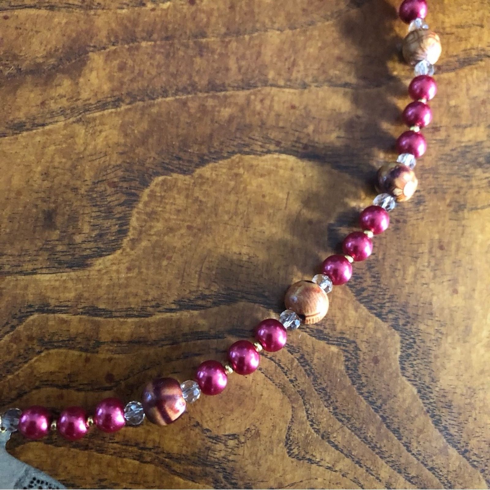 Handmade Handcrafted repurpose gold leaf gem Pearl necklace Size ONE SIZE - 10 Thumbnail