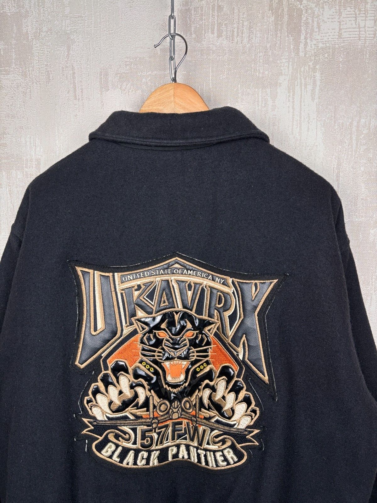 Vintage Vintage Black Panther College Bomber Jacket Wool Blend Size US XL / EU 56 / 4 - 3 Thumbnail