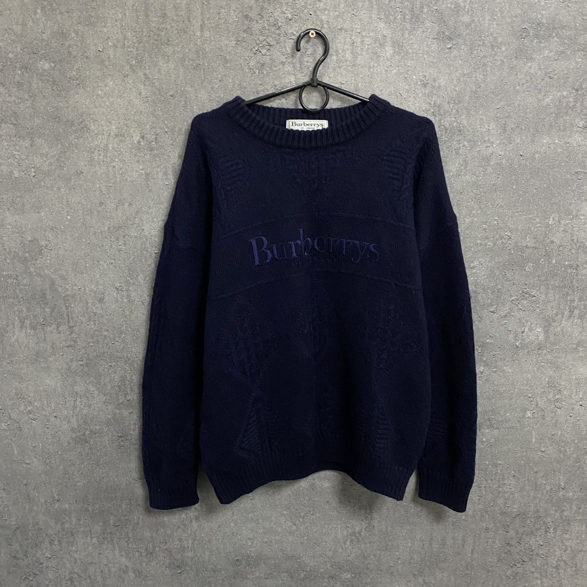 Burberry Vintage Burberrys Sweatshirt Embroidered Big Logo Wool Size US XL / EU 56 / 4 - 1 Thumbnail