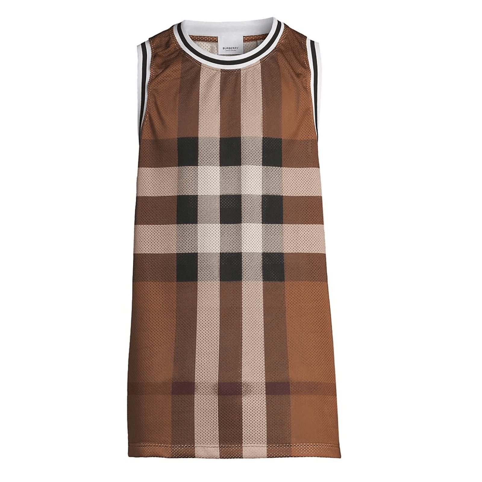 image of Burberry Check Mesh Jersey Brown, Men's (Size 2XL)