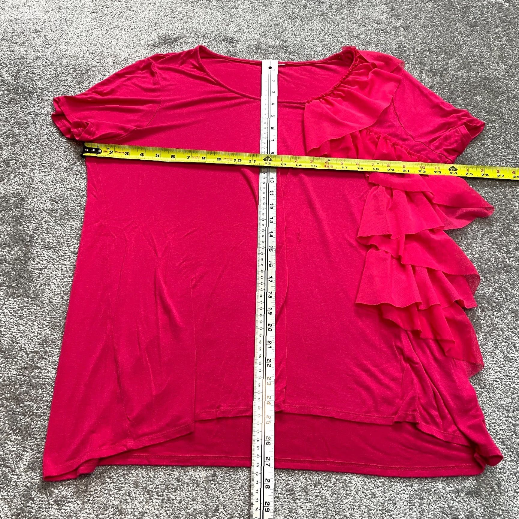 Vintage Cato Shirt Womens XL Pink Short Sleeve Ruffle Side Soft Casual Stretch Rayon Top Size XL / US 12-14 / IT 48-50 - 2 Thumbnail