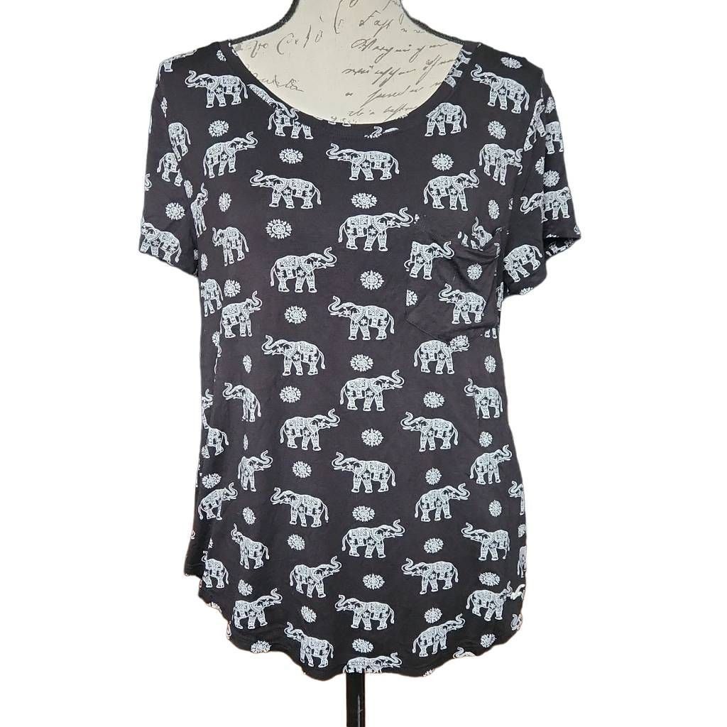 Hollister Hollister Women's Size Medium Black White Elephant Print Short Sleeve Shirt Size M / US 6-8 / IT 42-44 - 1 Thumbnail