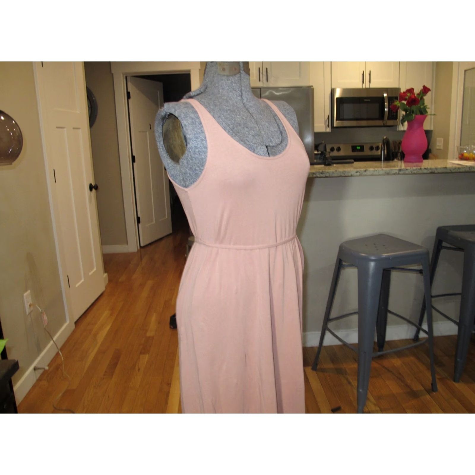 Pinko Unbranded Cotton Pink A-Line Maxi Dress Sleeveless Scoop Neck Back Tie Waist Women S Casual Party/Cocktail Summer Fall Size S / US 4 / IT 40 - 4 Thumbnail