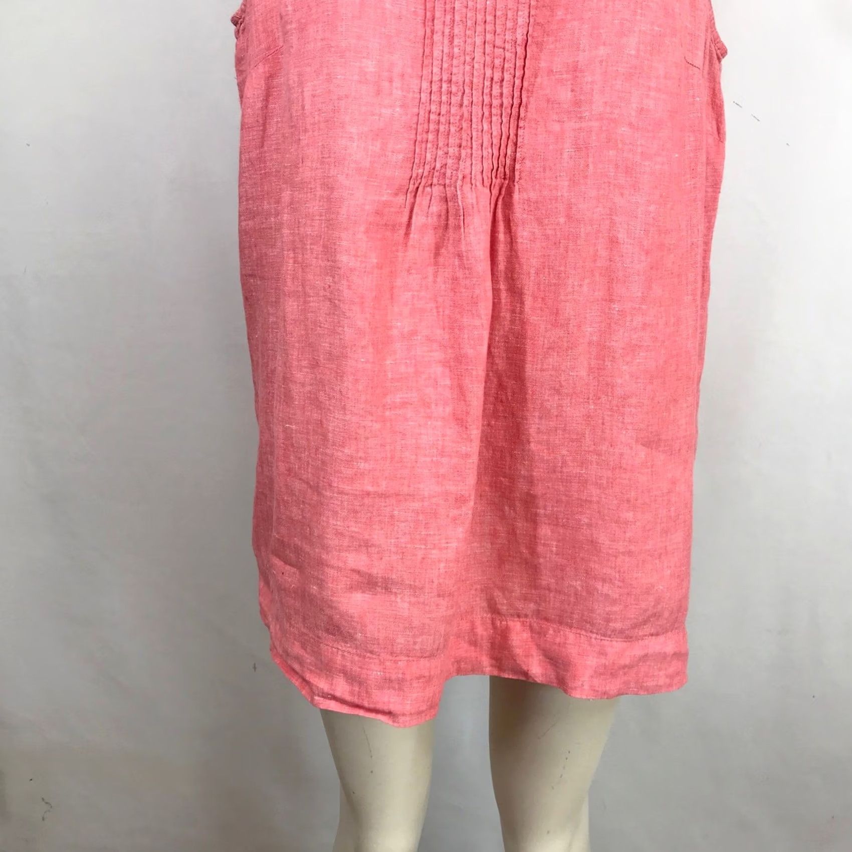 Lands' End VINTAGE Lands' End Womens 1X Tunic Sleeveless Linen V-Neck Coral Pink Knit Pintuck Pleats Slit Beach Casual Travel Workwear 100% Linen Womens 1X Size XL / US 12-14 / IT 48-50 - 3 Thumbnail
