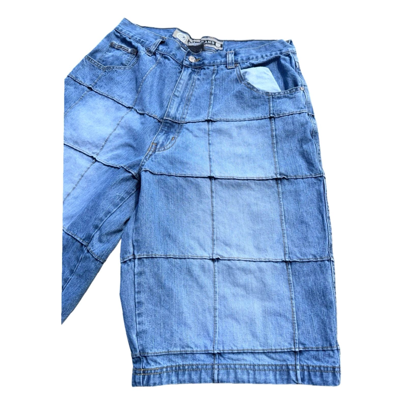 Vintage VINTAGE Noiz Jeans Light Wash Patchwork Baggy Skater Jorts Bermuda Shorts Sz 38 Mens Blue 2000s Size US 38 / EU 54 - 3 Thumbnail