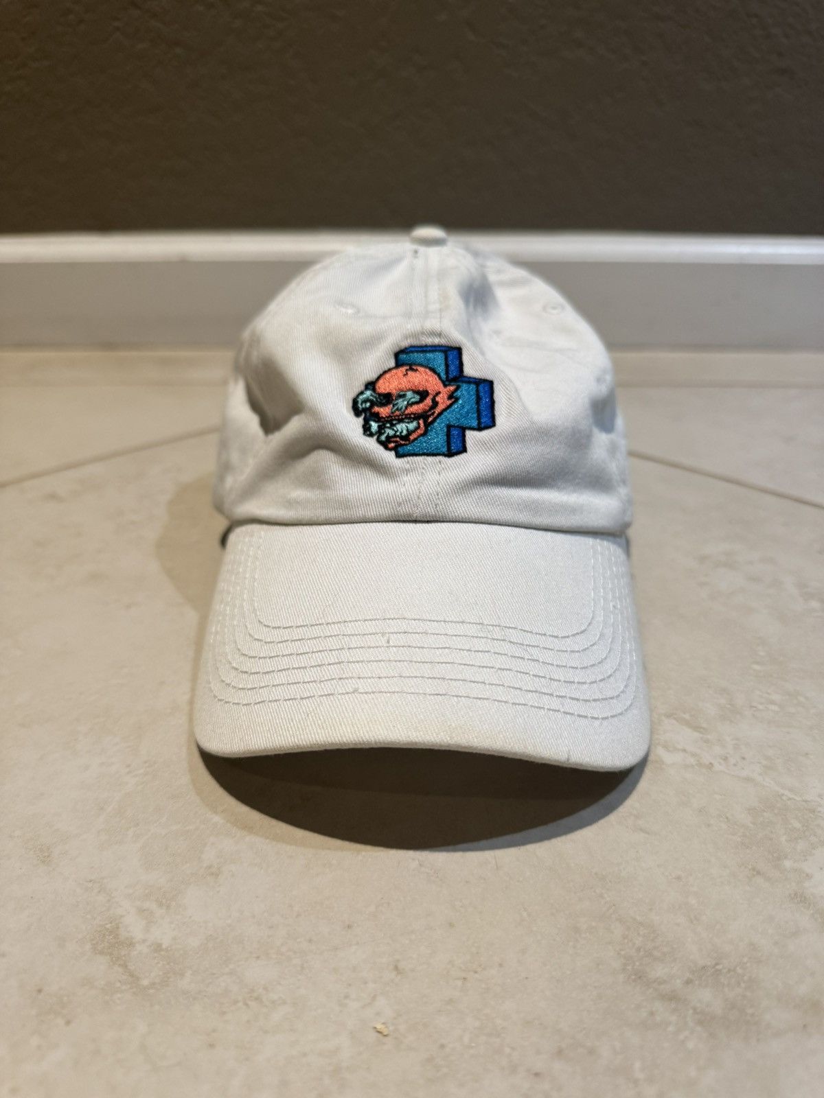 Pink Dolphin Embroidered Skull Plus White Strapback Hat White USED GOOD Size ONE SIZE - 1 Thumbnail