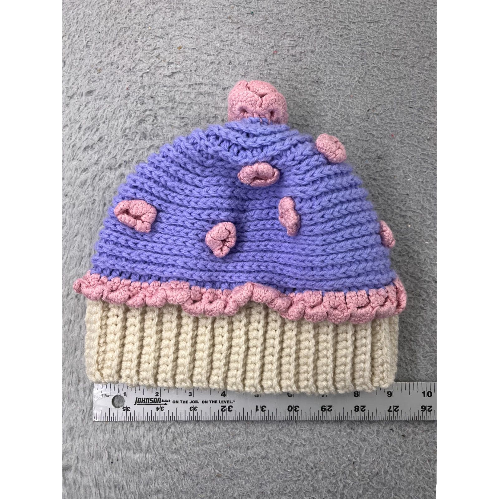 Vintage Handmade Beanie Toque Womens Purple Flowers Knit Crochet Floral Acrylic Blend Hat Size ONE SIZE - 3 Thumbnail