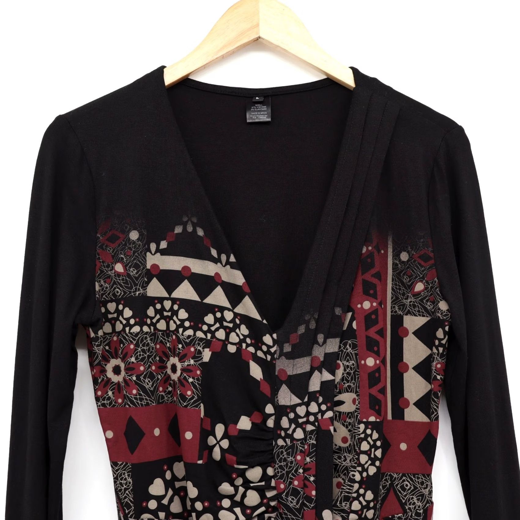 Desigual Desigual Women's V-Neck Long Sleeve Messina Hembrey Collection Black Size L Casual Shirt Dress Sheath Floral Logo Fashion Size L / US 10 / IT 46 - 3 Thumbnail