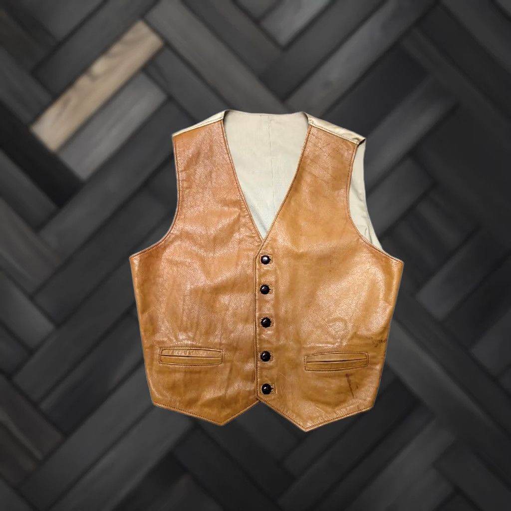 Vintage vintage Western vest Leather Cowboy Cowhide 42-44 M Size US M / EU 48-50 / 2 - 1 Thumbnail