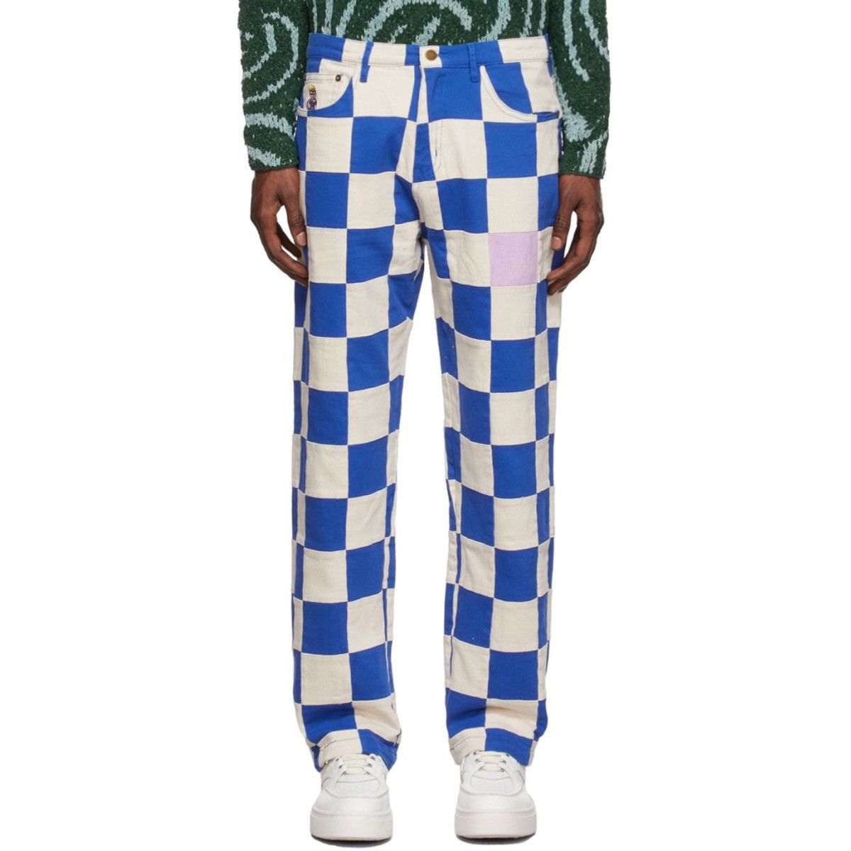 KidSuper Studios Blue White Check Straight Fit Pants Patch