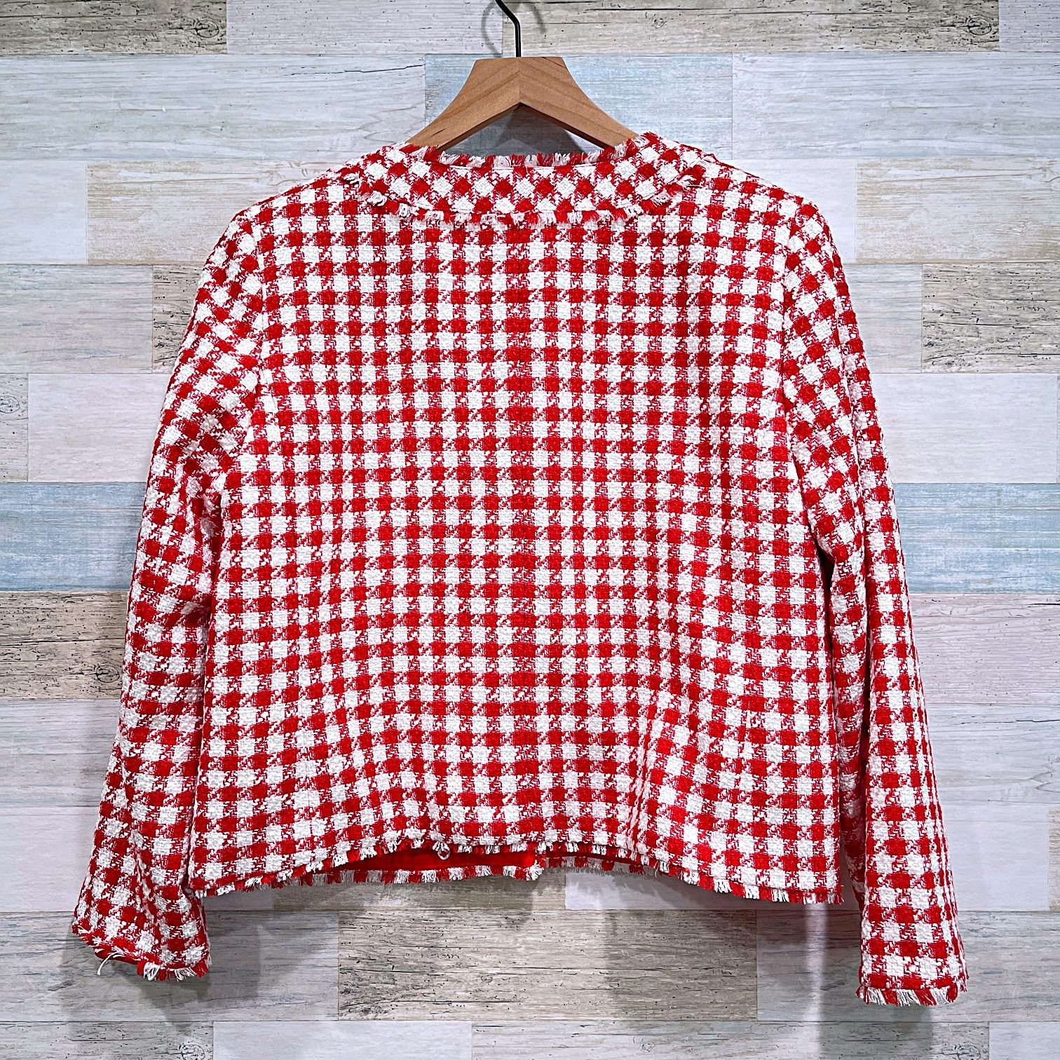 Other Ann Taylor Tweed Fringe Jacket Orange White Plaid Check 12 Size XL / US 12-14 / IT 48-50 - 4 Thumbnail