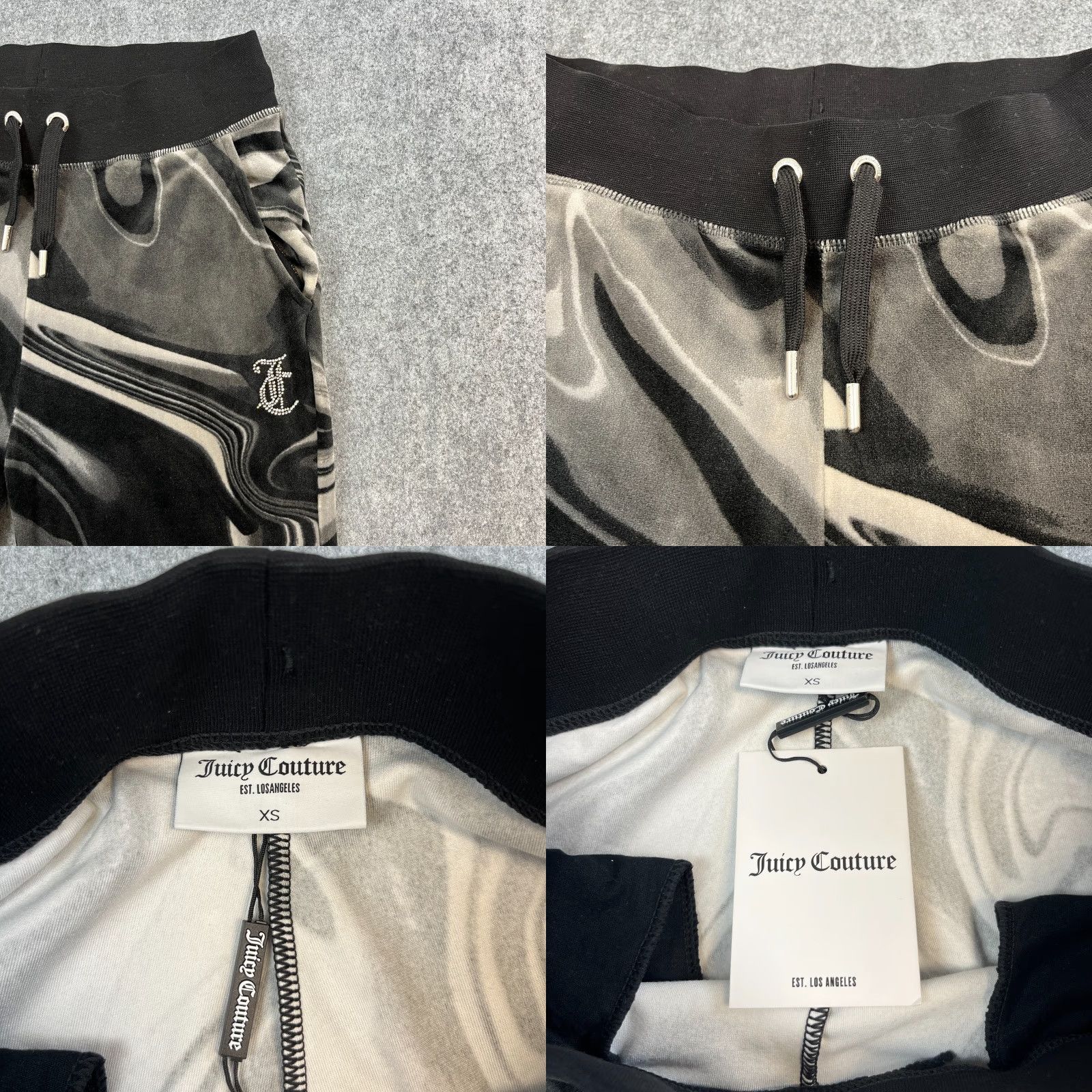 Juicy Couture Juicy Couture Womens Velour Joggers XS Black Marbled Spellout Jewels Velour Joggers Wom ens XS Black Juicy Couture Adult Regular Fit Trousers Size 26" / US 2 / IT 38 - 8 Thumbnail