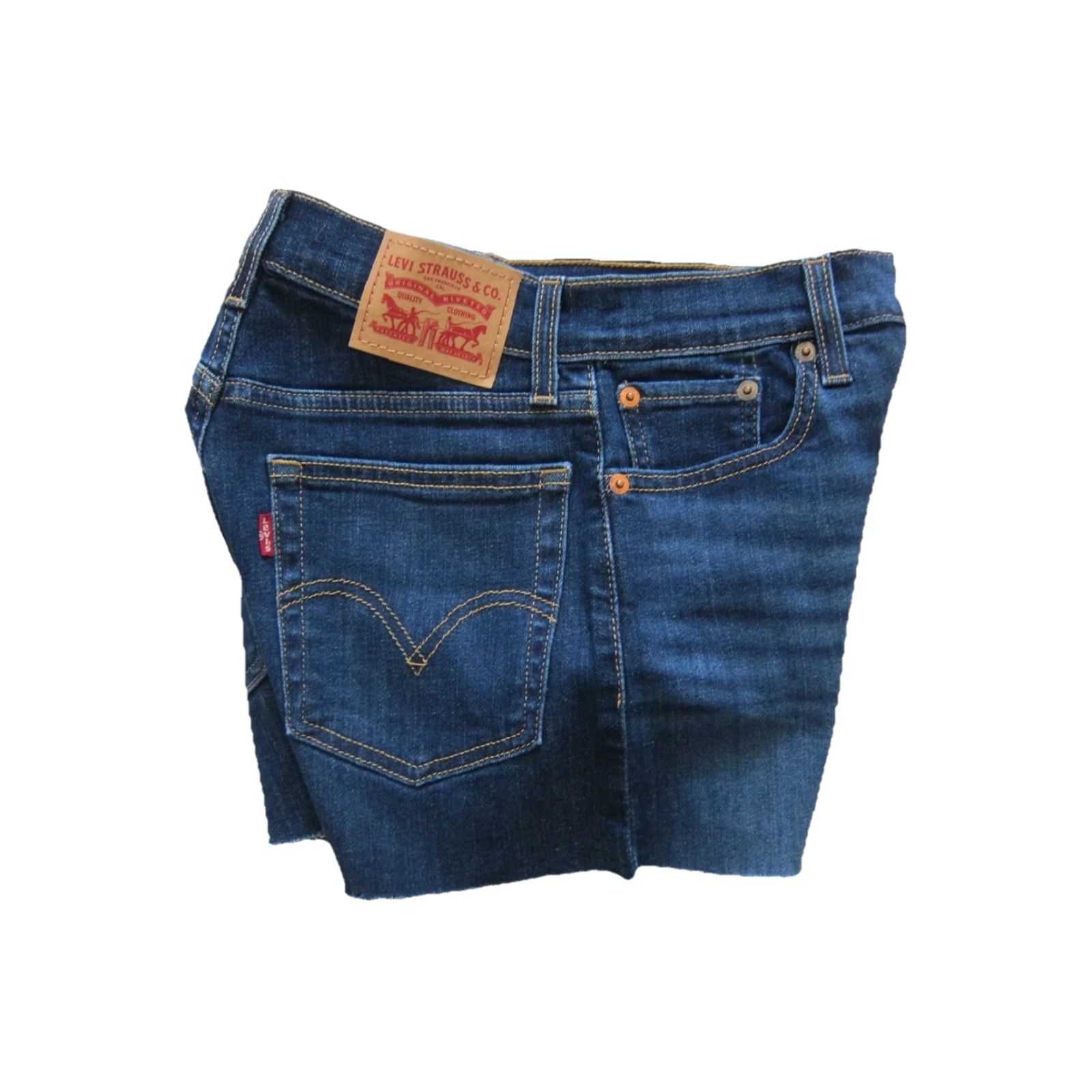 Levi's Levi Strauss & Co. Dark Blue Denim Stretch High Rise Cut Off Short Women 25 Size 42" / US 20 - 3 Thumbnail