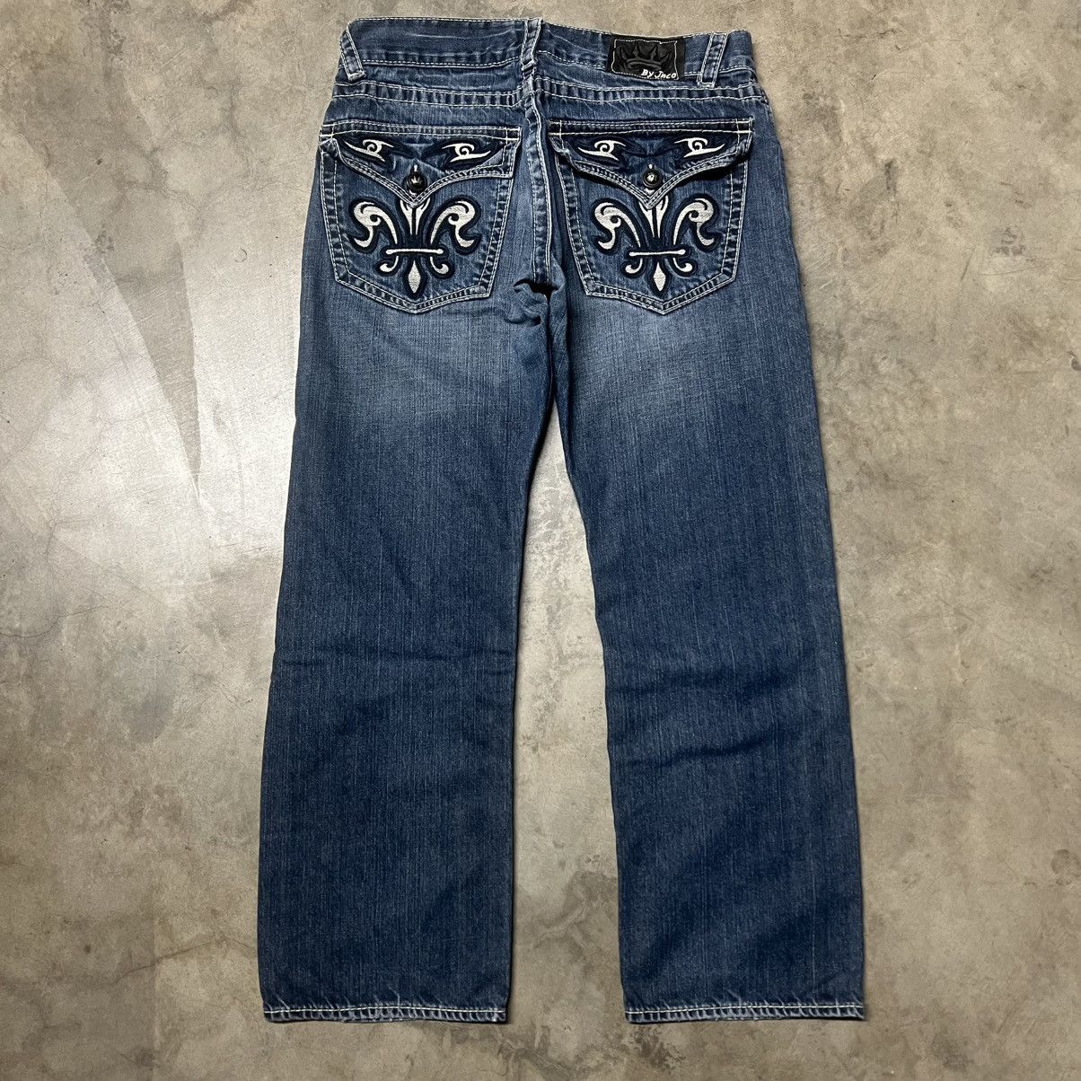 Affliction × Ed Hardy × JNCO Vintage Y2K JNCO Straight-Leg Embroidered Denim Jeans Size US 34 / EU 50 - 2 Thumbnail