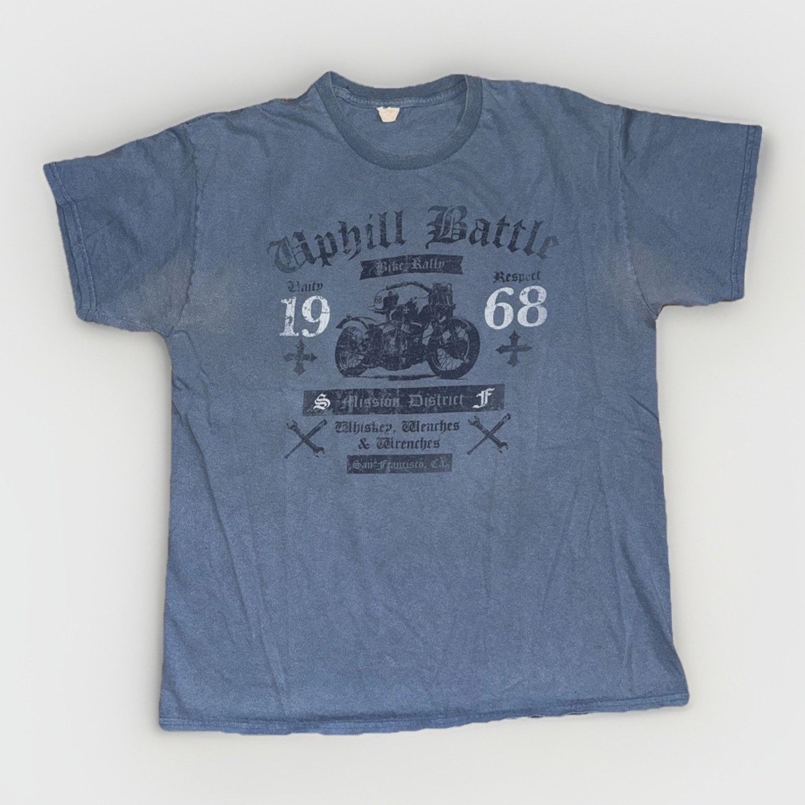 Band Tees × Harley Davidson × Vintage Y2K Biker Rally T-Shirt Uphill Battle 1968 Blue XL 22x27 Size US XL / EU 56 / 4 - 1 Thumbnail