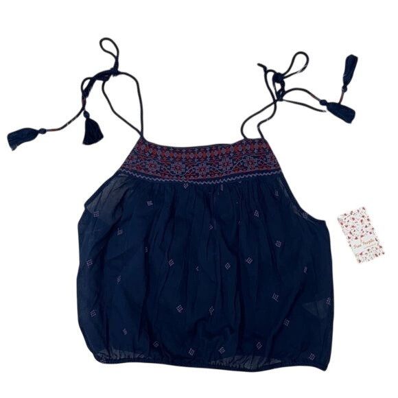 Free People Free People Eternal Love Navy Embroidered Cotton Top Size XS / US 0-2 / IT 36-38 - 5 Thumbnail